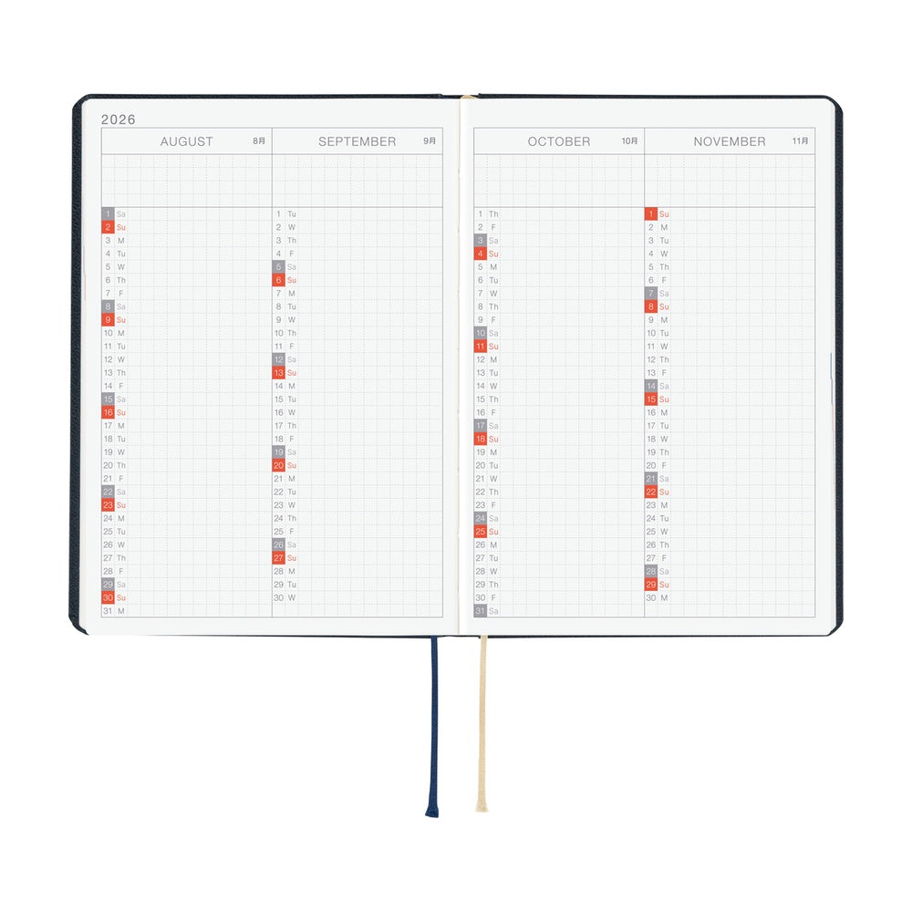 2026 Hobonichi Techo A6 English HON Slash / Navy Blue《January Start | English | A6》