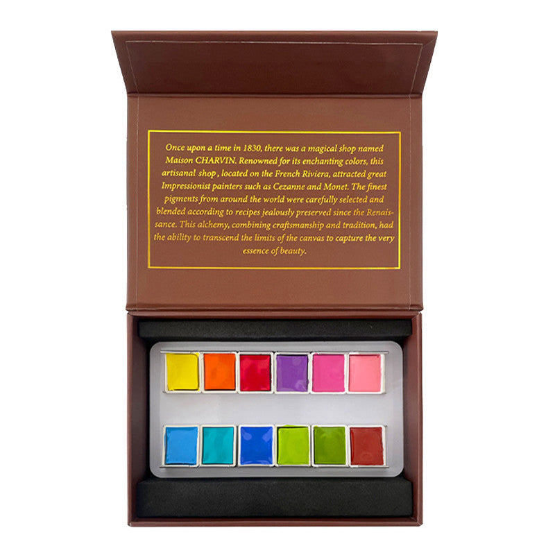 Aquarelle Extra Fine 12 Intense Half Pans Pocket Brun Watercolor Box · Charvin Arts
