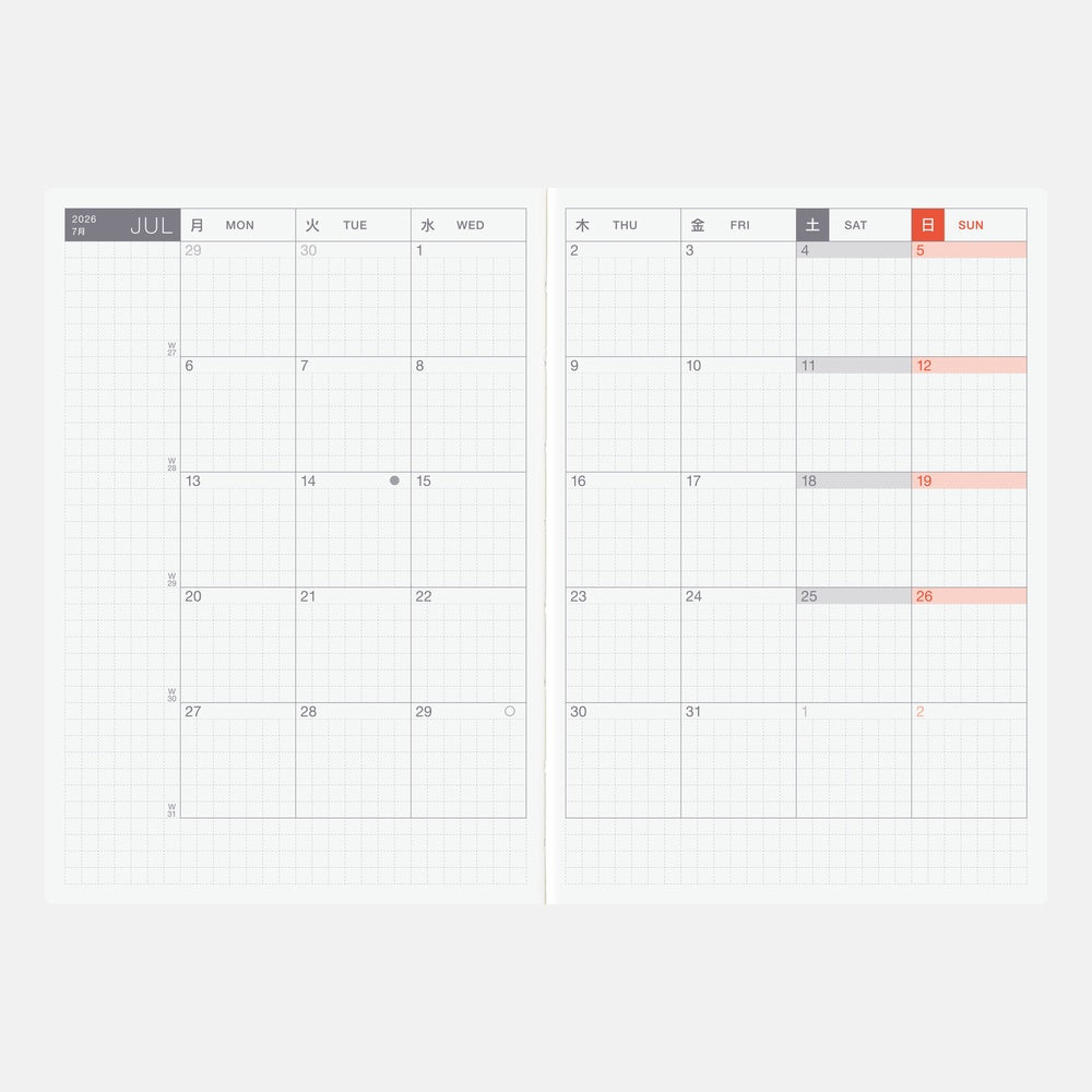 2026 Hobonichi Techo English Original Book《January Start | English | A6》