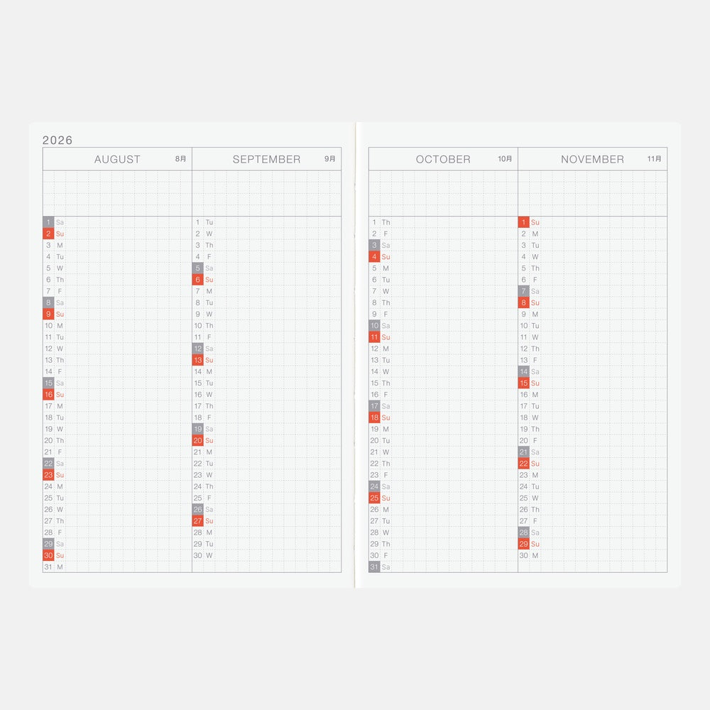 2026 Hobonichi Techo English Original Book《January Start | English | A6》