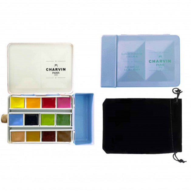 Aquarelle Extra Fine 12 Half Pans Bleue Watercolor Box with Reservoir · Charvin Arts