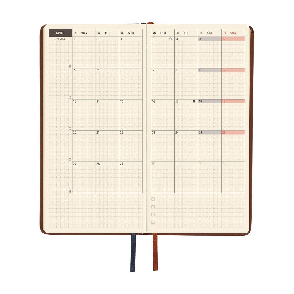 2026 Hobonichi English Weeks / Leather: Wine Brown《January Start | English》