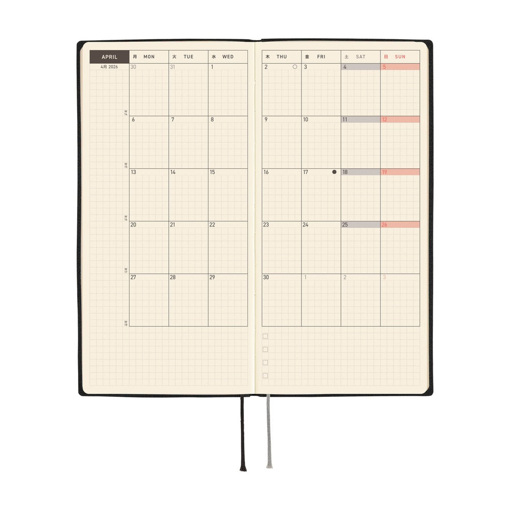 2026 Hobonichi English Weeks / White Line: Black《January Start | English》