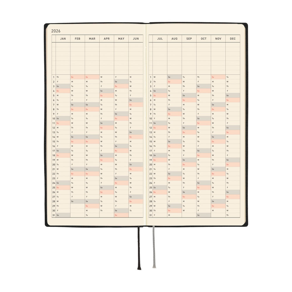 2026 Hobonichi English Weeks / White Line: Black《January Start | English》