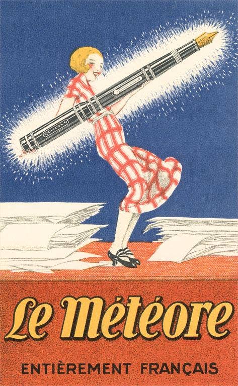 Fountain Pen Girl Vintage Postcard
