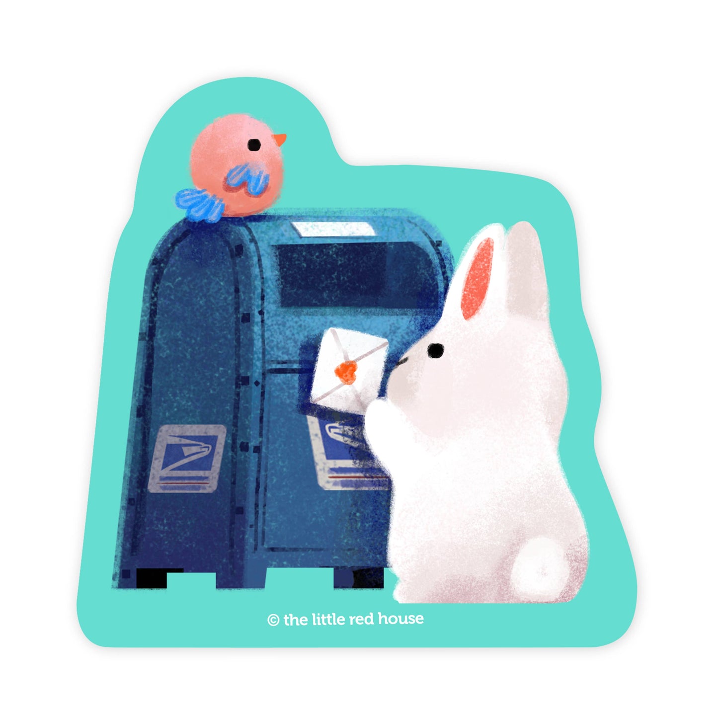White Bunny Mail Vinyl Sticker / The Little Red House