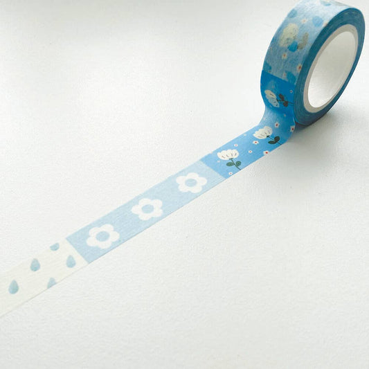 Light Blue Raindrops and Flowers Washi Tape · The Little Red House