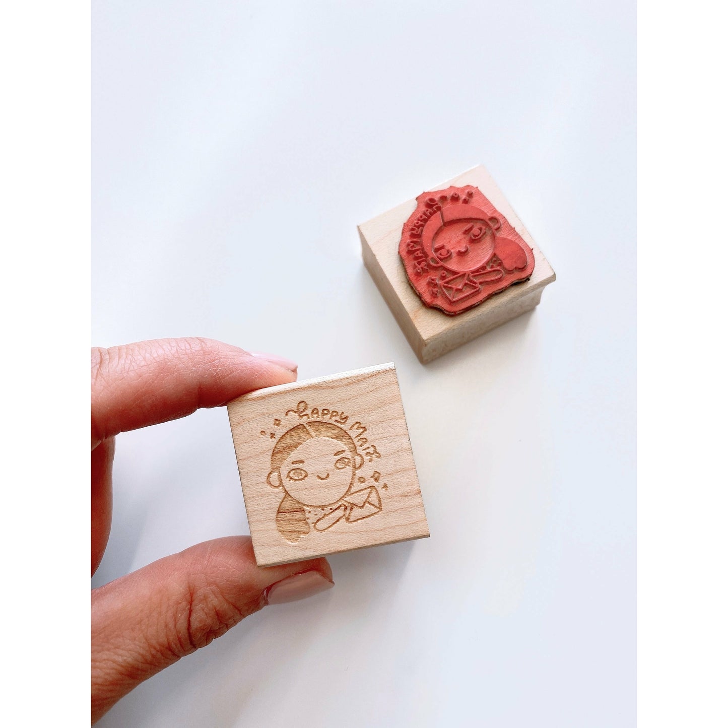 Happy Mail Girl Wooden Rubber Stamp