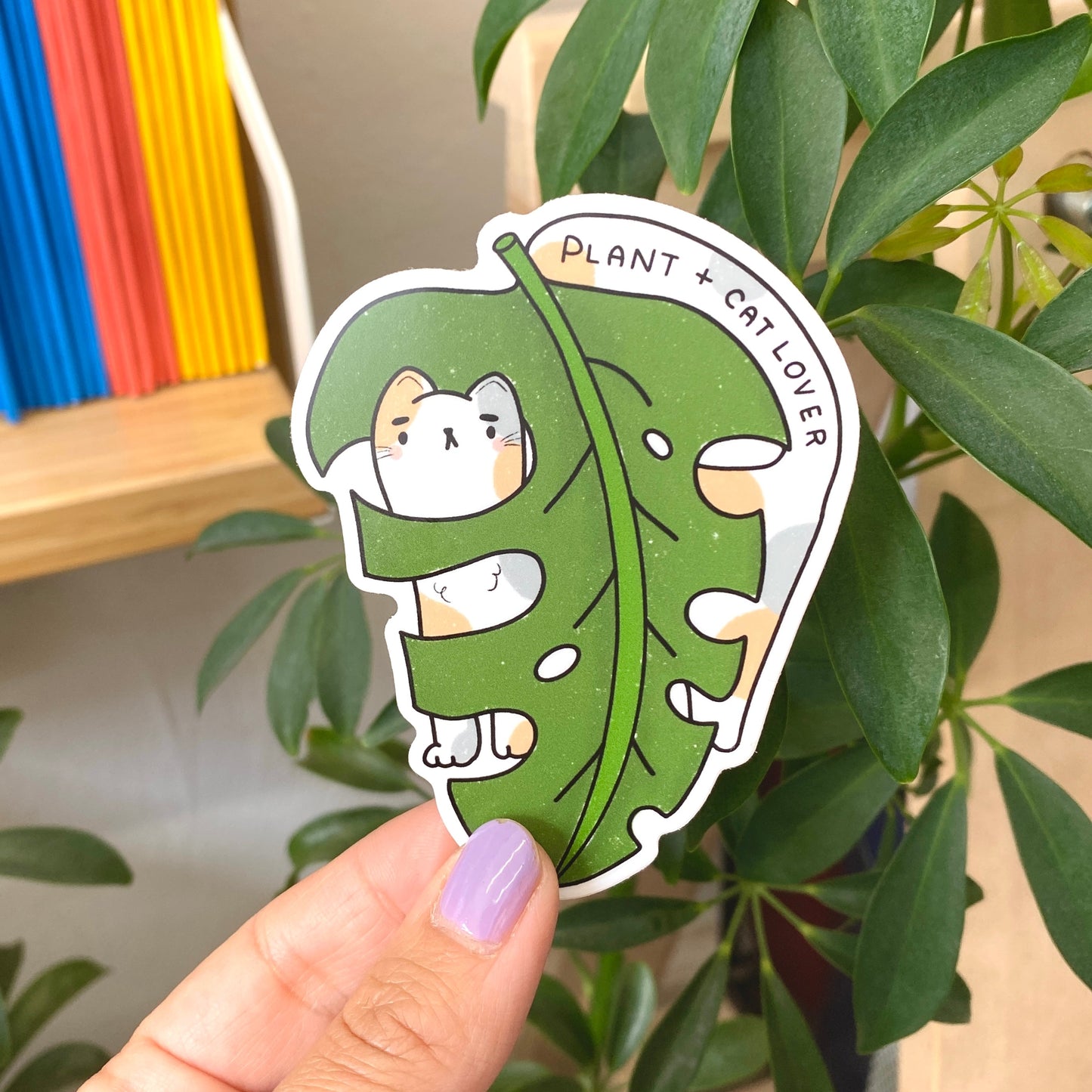 Cat + Plant Lover (White Cat) Vinyl Sticker