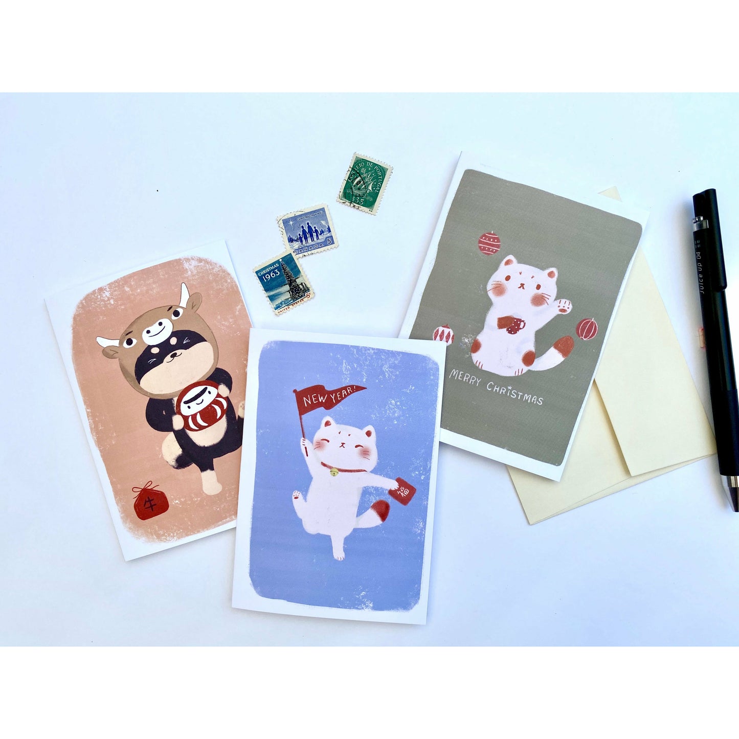 New Year Maneki Neko Mini Cards - Set of 6