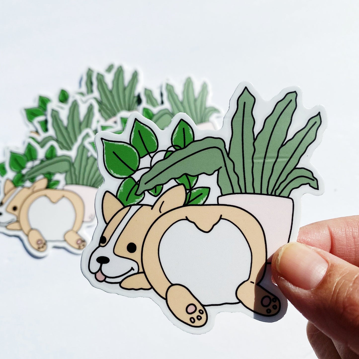 Corgi and Plants Vinyl Sticker