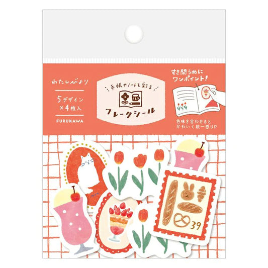Furukawa Paper Watashi Biyori Flake Stickers / Aka-iro