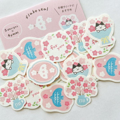 Cat Sakura / Washi Flake Stickers · Furukawashiko
