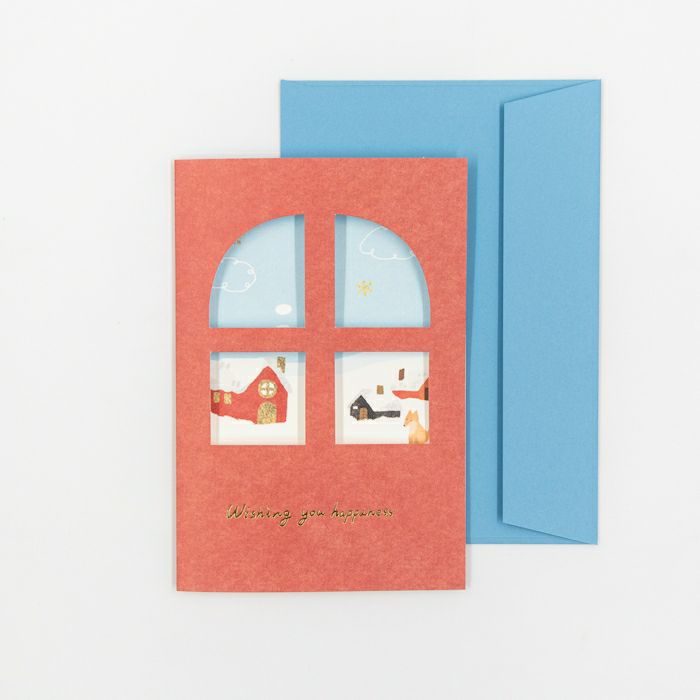 Snow Scene House Window Message Card · Furukawashiko
