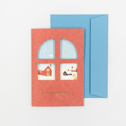Snow Scene House Window Message Card · Furukawashiko