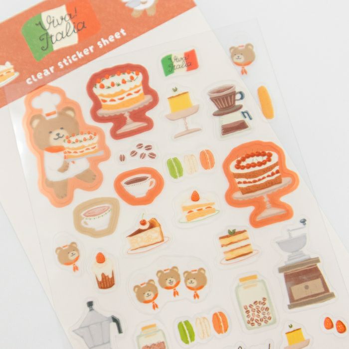 Viva! Italia Dessert Bear Transparent Sticker Sheet · Furukawashiko