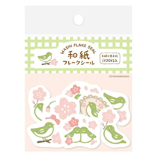 Sakura & Nightingales Washi Flake Stickers · Furukawashiko