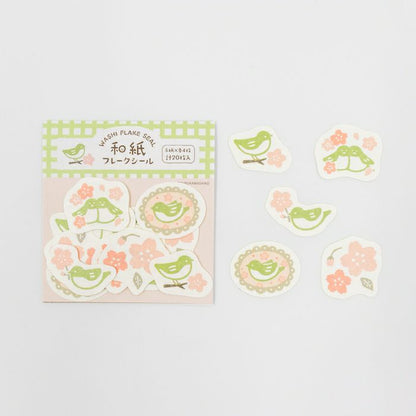 Sakura & Nightingales Washi Flake Stickers · Furukawashiko
