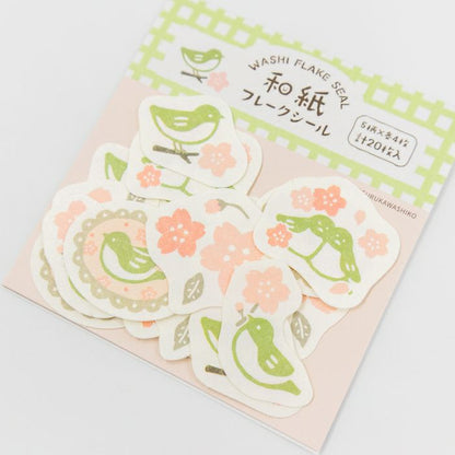 Sakura & Nightingales Washi Flake Stickers · Furukawashiko