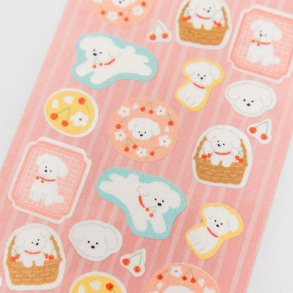 Sakura & White Dog Sticker Sheet  · Furukawashiko