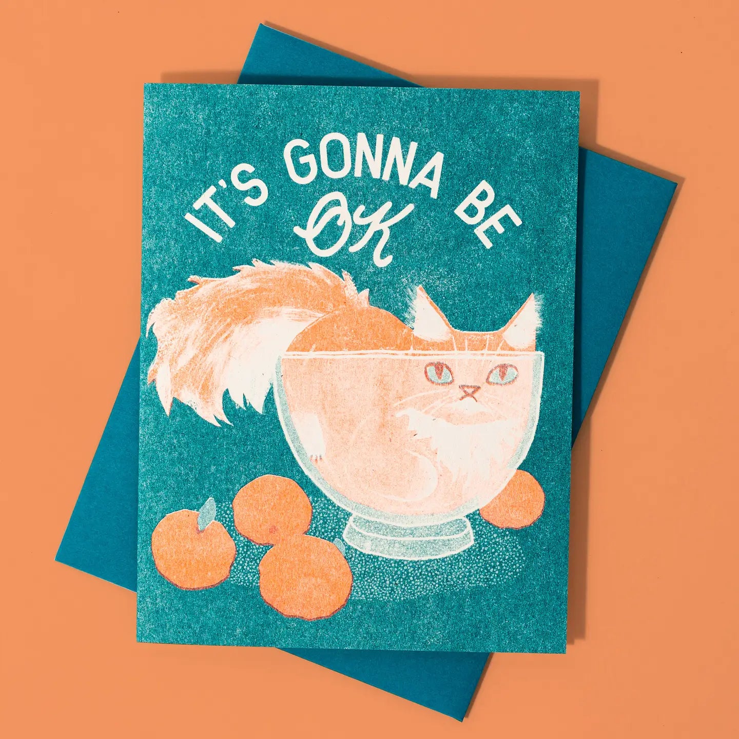 It's Gonna Be Ok Cat Risograph Card · Bromstad Printing Co.