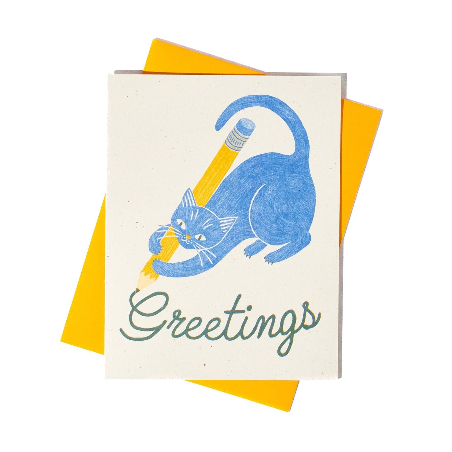 Greetings Pencil Cat Risograph Card · Bromstad Printing Co.