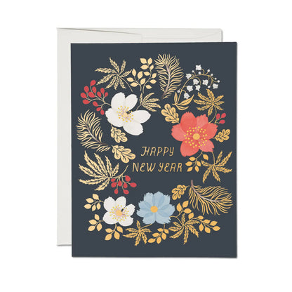 New Year's Wreath Holiday Greeting Card · Red Cap Cards