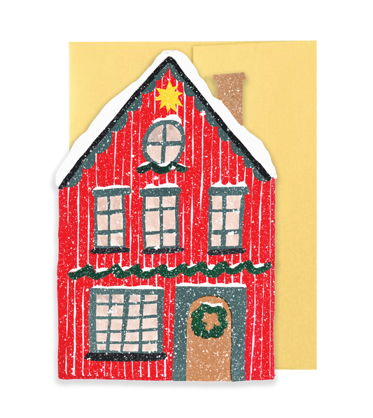 Red Cottage Die Cut Card - Winter Cottage Collection · Isatopia