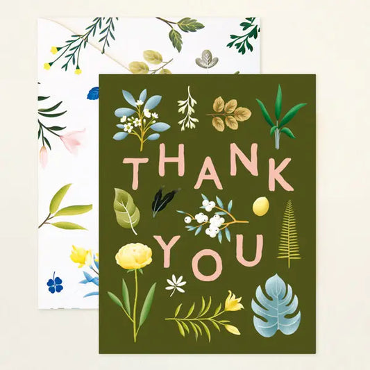 Assorted Botanical Khaki Thank You Card  · Clap Clap