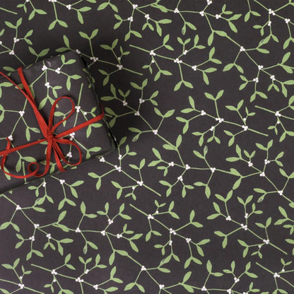 Mistletoe Black Background Pattern Wrapping Paper · Regaro Papiro
