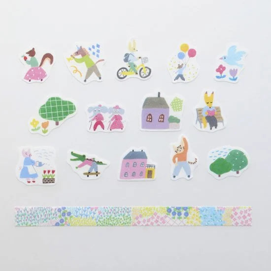 Animal Town and Flower Garden Washi Roll Stickers · Bande