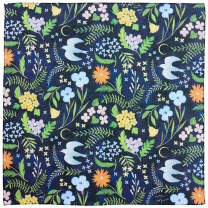Flowers, Birds, Wind and Moon Handkerchief | Midori Asano · Cozyca