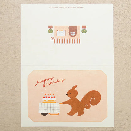 Squirrel Cake Shop Birthday Card | Mariko Fukuoka · Cozyca