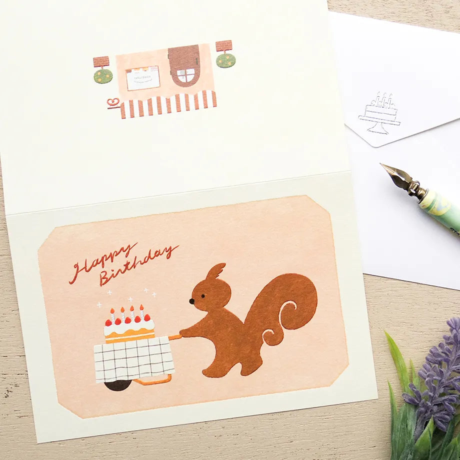 Squirrel Cake Shop Birthday Card | Mariko Fukuoka · Cozyca