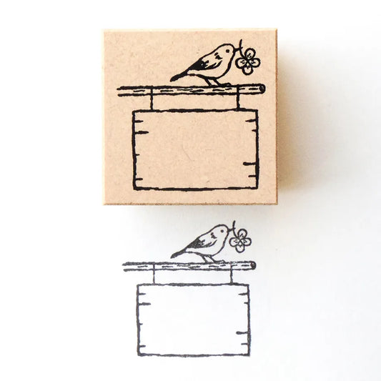 Signboard and Bird Midori Asano Rubber Stamp · Cozyca