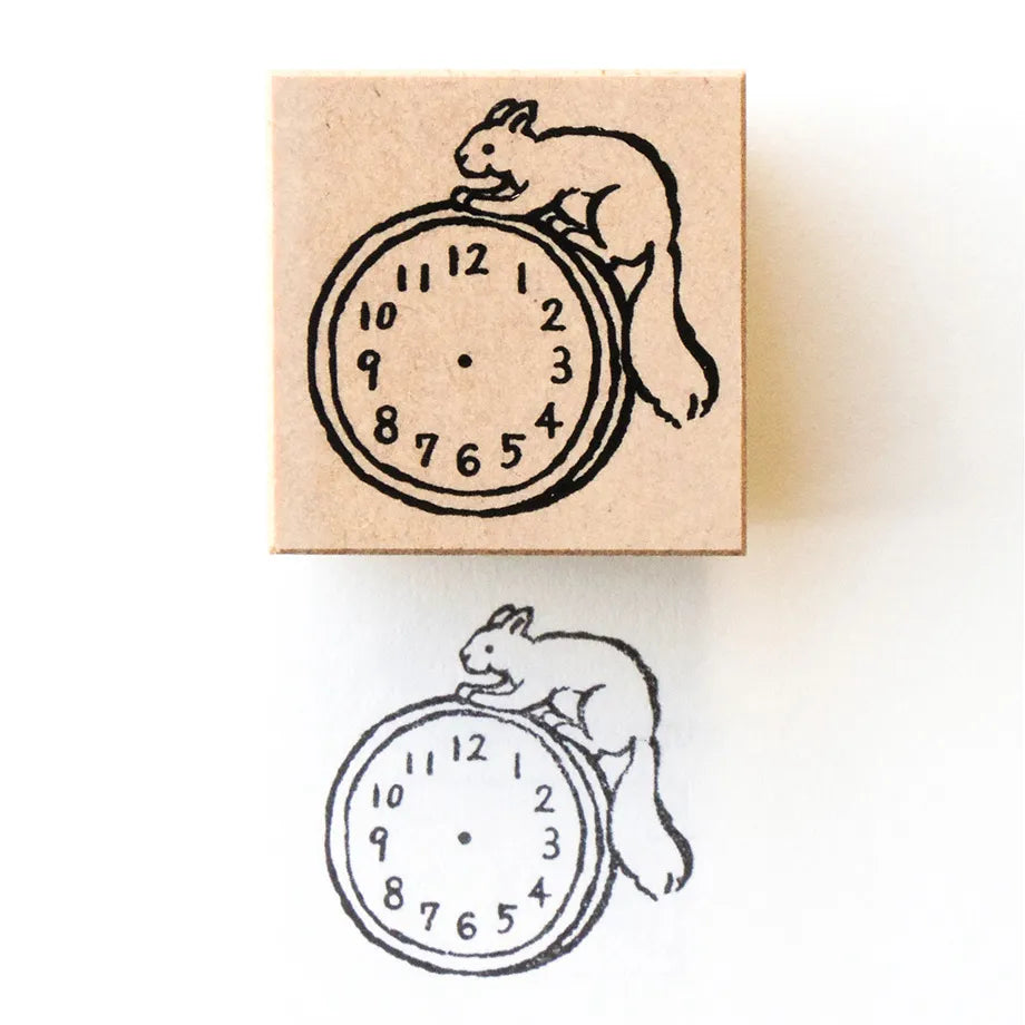 Clock and Squirrel Midori Asano Rubber Stamp · Cozyca