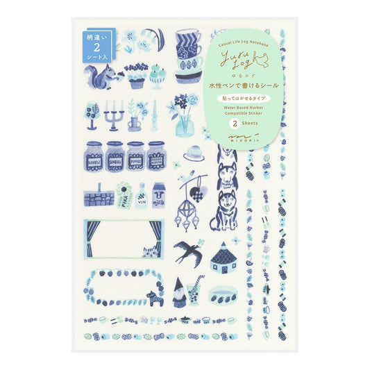 Blue Nordic Yuru Log Sticker Sheets · Midori