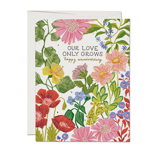 Our Love Only Grows Anniversary Greeting Card · Red Cap Cards