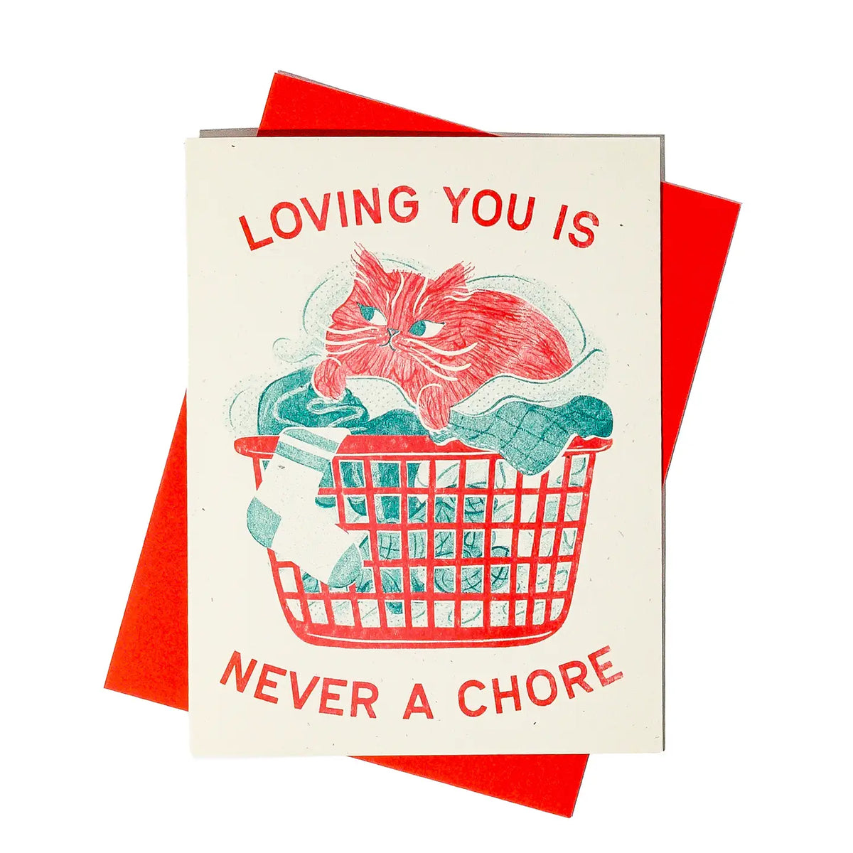 Never A Chore Cat Risograph Card  · Bromstad Printing Co.