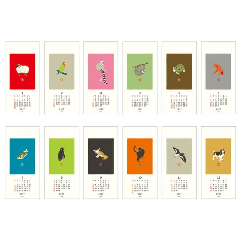 2027 Animal Echizen Washi Wall-Hanging Calendar (S) · Midori