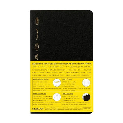 Stalogy 365 Days Grid Notebook A6 Slim Black