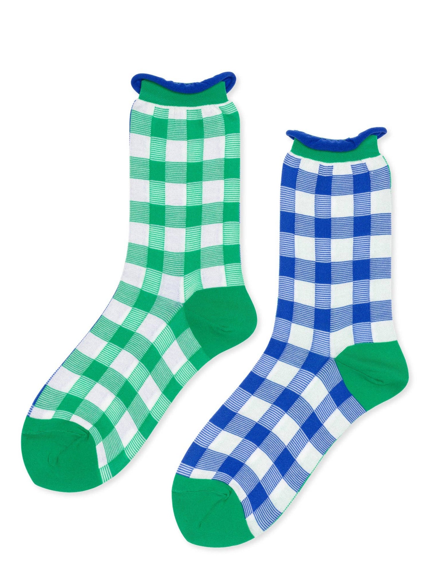 Green & Blue Colorblock Gingham Socks · Hansel+Basel