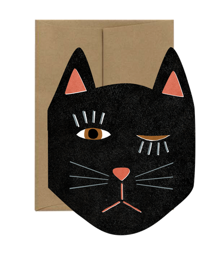 Black Cat Blink Die Cut Card · Isatopia