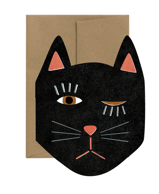 Black Cat Blink Die Cut Card · Isatopia