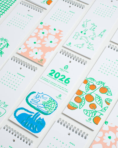 2026 Letterpress Postcard Wall Calendar