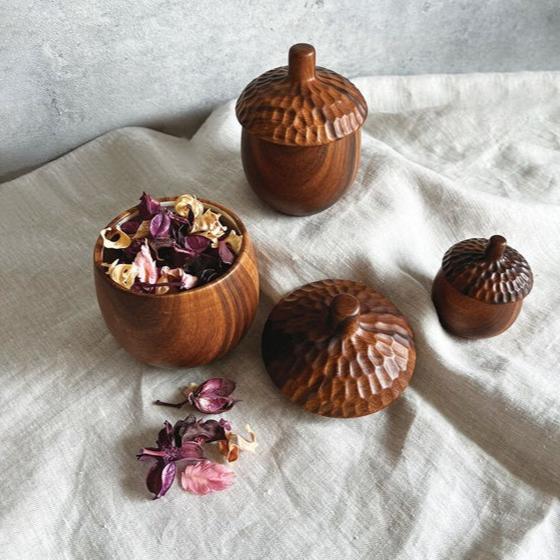 welms. Woodgrain Vessel Acorn Accessory Box