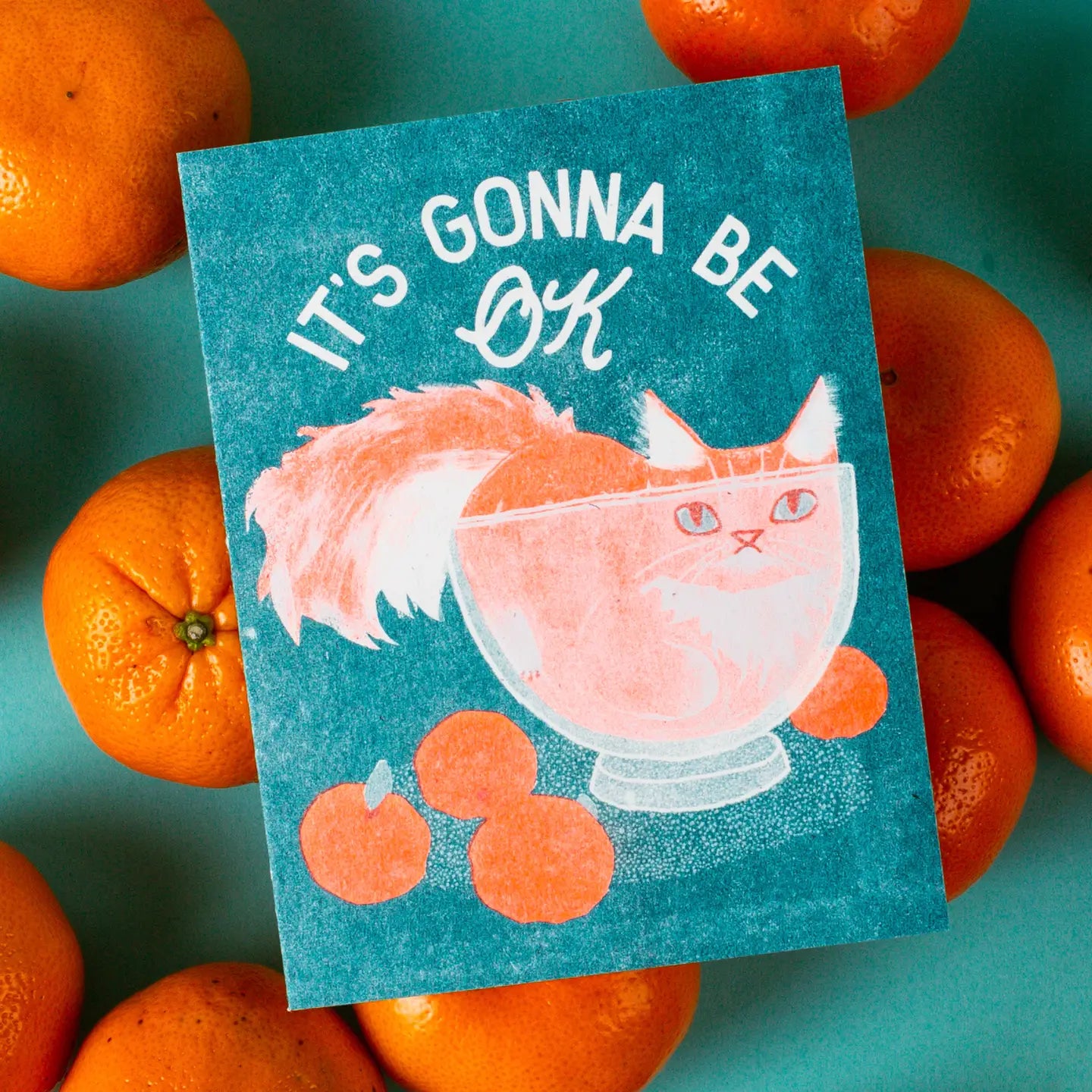 It's Gonna Be Ok Cat Risograph Card · Bromstad Printing Co.