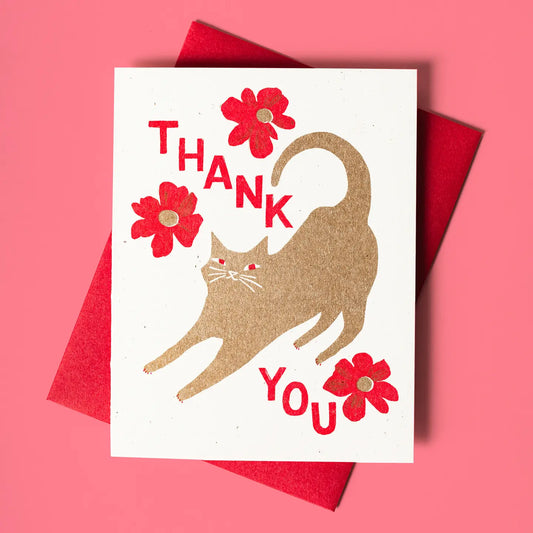 Thank You Cat with Blossoms - Risograph Card