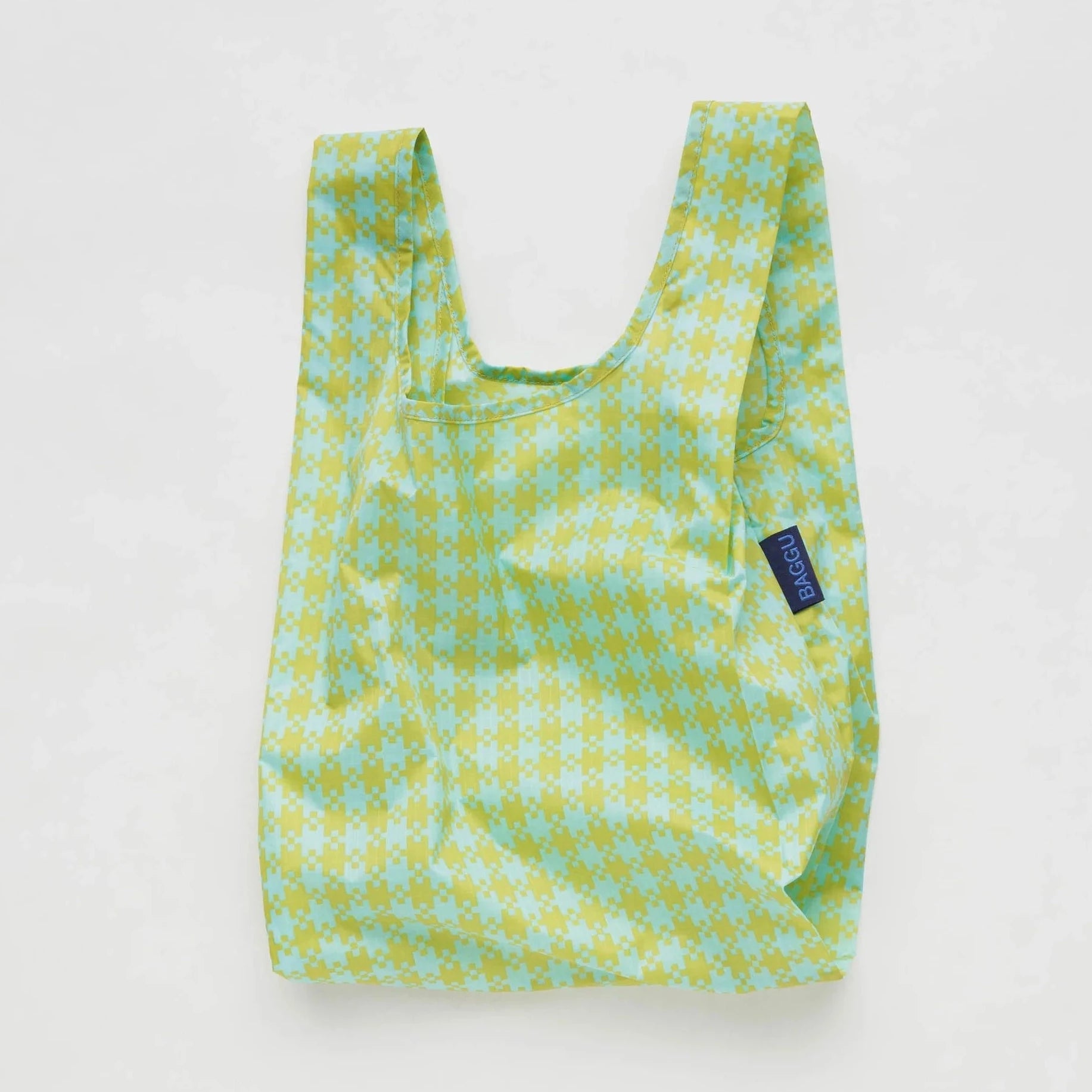 Baggu Reusable Standard Shopping Bag in Mint Pixel Gingham