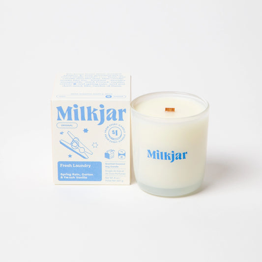 Fresh Laundry (Rain, Cotton & Vanilla Coco) Soy 8oz Candle · Milk Jar Candle Co.